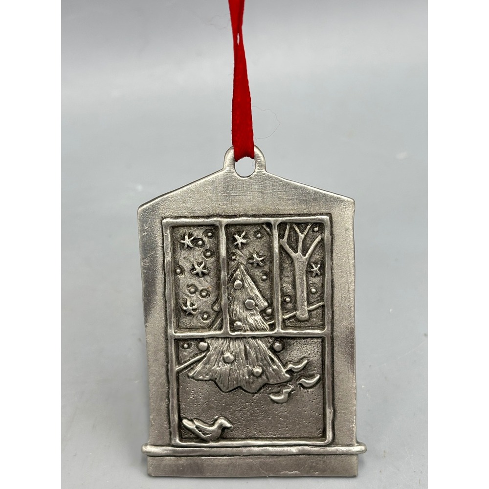 Cynthia Webb Pewter Ornament Out Snowy Window Christmas Tree Signed Handcrafted